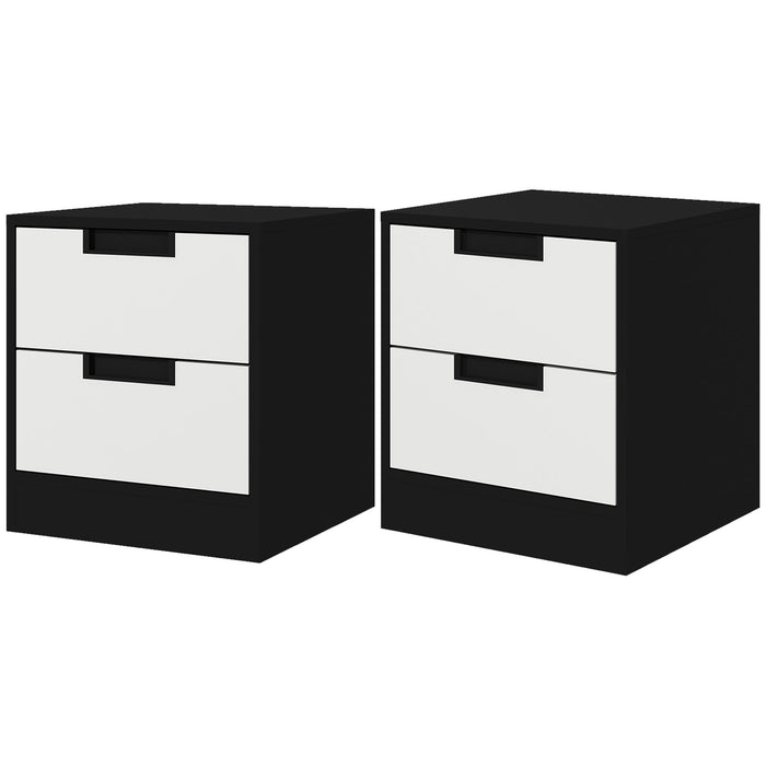 Modern 2-Drawer Nightstands Pair - Elegant White & Black Bedside Cabinets with Ample Storage - Ideal for Bedroom & Living Room Organization