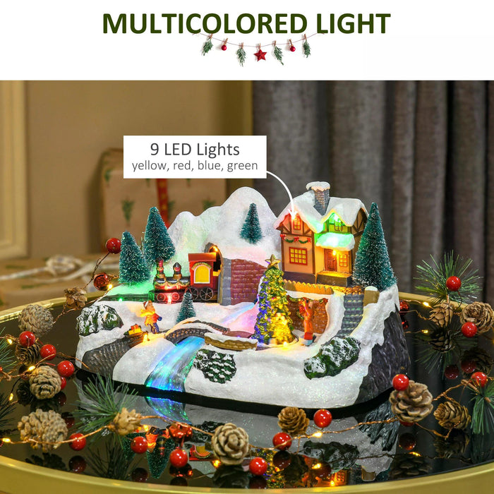 Animated Christmas Village Scene with Rotating Tree and Music - Pre-lit Fiber Optic Holiday Decor Accessory - Festive Tabletop Display for Seasonal Cheer