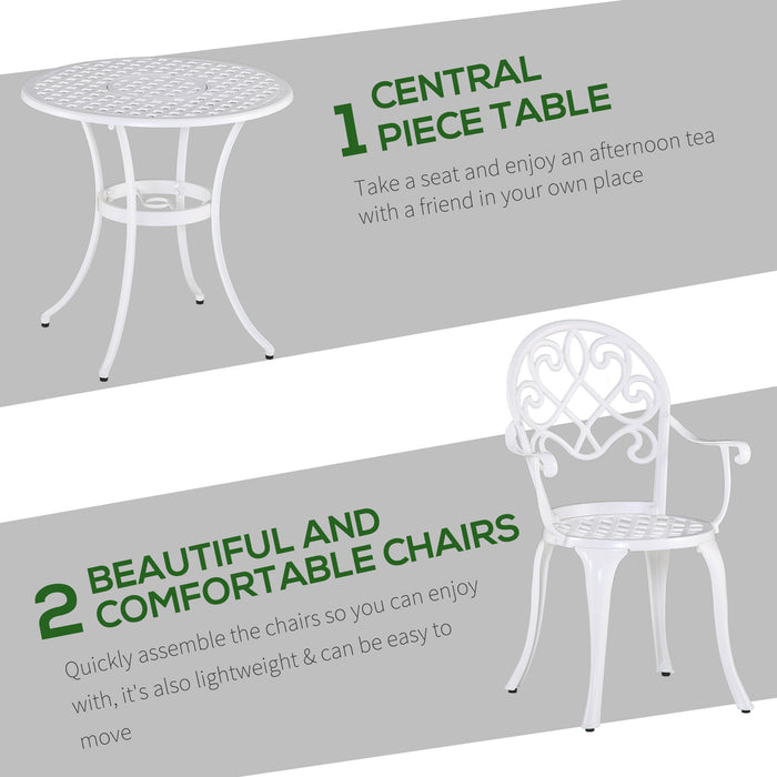 Bistro Round Table and 2 Chair Set - 3-Piece Aluminum Garden Furniture for Outdoor/Indoor Use - Perfect for Patio, Balcony, and Dining Spaces