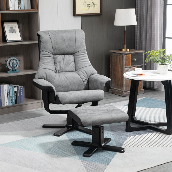 Fabric Recliner Armchair with Matching Footstool - Swivel Sofa in Elegant Grey - Comfortable Lounge Seating for Home Relaxation