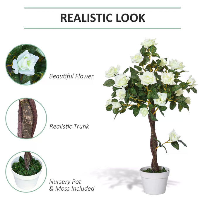 90cm Artificial Rose Tree with 21 Blooms - Faux Floral Decor in White & Green for Indoor/Outdoor - Elegant Accent for Home, Office, or as Event Centerpiece