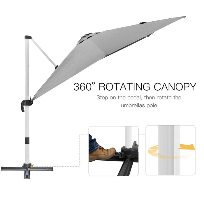 Cantilever 3x3m Parasol - Square Garden Umbrella with Aluminium Frame and Cross Base - Features Crank Handle, Tilt, and 360° Rotation for Outdoor Shade