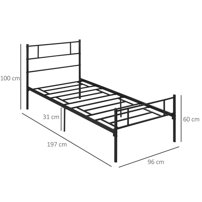 Metal Bedstead with Headboard and Footboard - Solid Single Frame, Slat Support & Underbed Storage Space - Ideal Bedroom Furniture for Efficient Space Management