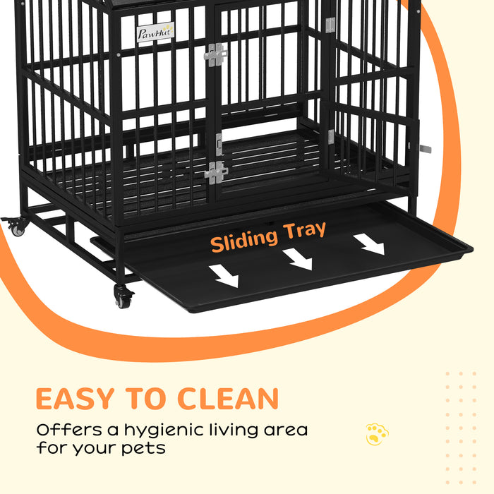 Heavy-Duty 43" Dog Crate with Wheels - Removable Tray & Openable Top Feature - Ideal for Large Breed Pet Containment and Transport