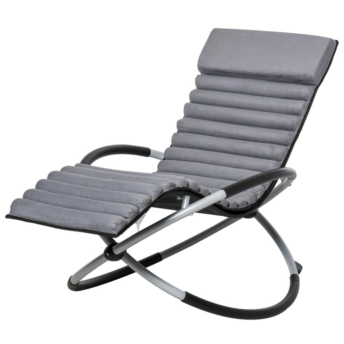 Orbital Rocking Chair with Anti-Drop Feature - Folding Lounger with Removable Mat, 2-in-1, 145x74x86cm in Black and Grey - Ideal for Relaxing and Comfort Outdoors