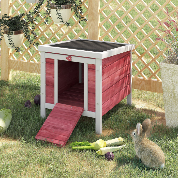 Deluxe Wooden Rabbit Hutch - Spacious 51x42x43cm Pet Shelter with Red Finish - Ideal Home for Small Animals