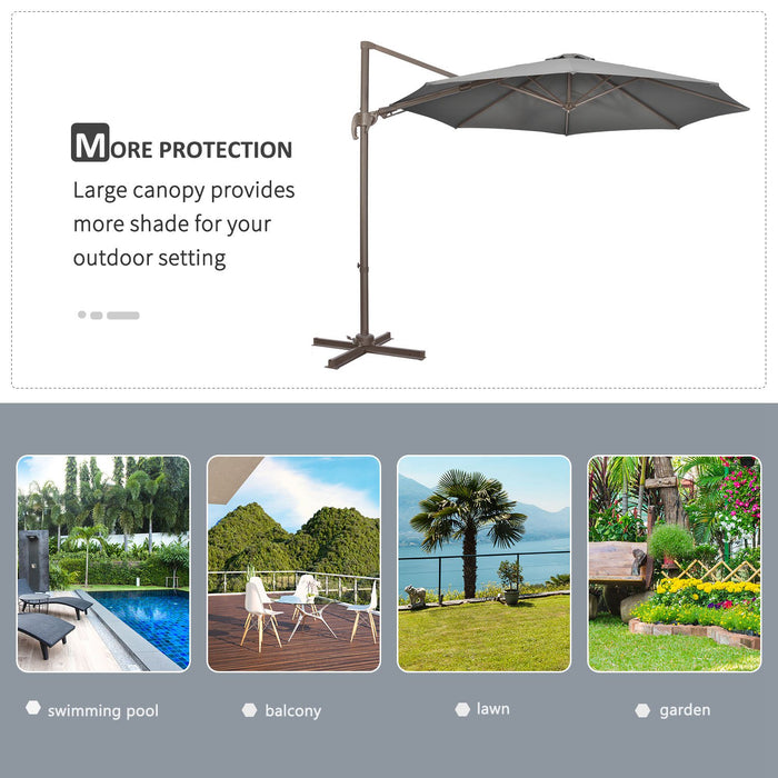 Cantilever Parasol 3M Roma - 360° Rotating Aluminum Frame Umbrella with Tilt Crank, 8 Ribs, Cross Base - Ideal Sun Shade for Outdoor Relaxation, Dark Grey