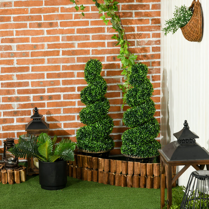 Topiary Spiral Boxwood Trees - Set of 2 Lifelike Artificial Plants in Pots for Indoor & Outdoor Decor, 90cm Tall - Enhances Home and Office Spaces