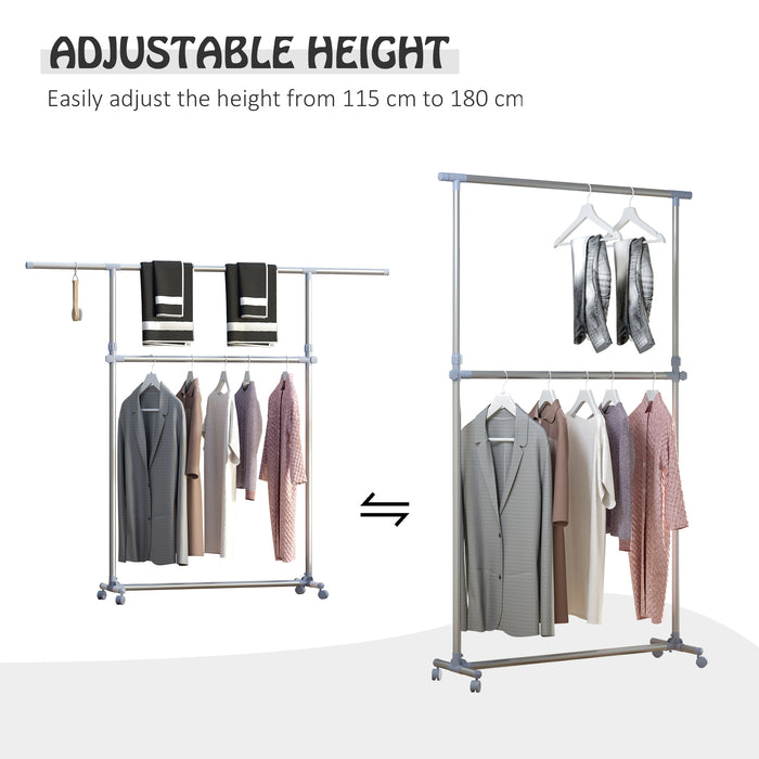 Heavy Duty Garment Rail - Sturdy Clothes Hanging Display Stand with Wheels - Adjustable Rack for Wardrobe Organization and Storage