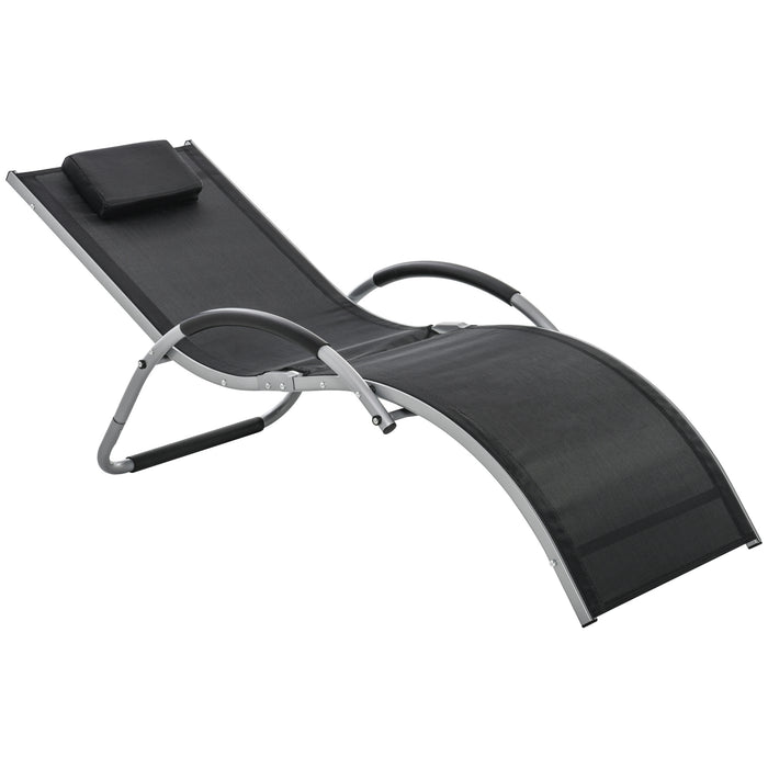 Ergonomic Outdoor Lounger - Portable Armchair with Aluminum Frame and Removable Headrest Pillow - Ideal for Garden Patio Relaxation