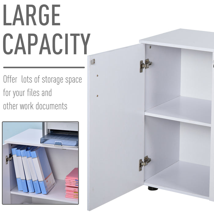 2-Tier Locking Cabinet with Feet - Office Storage & File Organizer, Melamine Coating, Aluminum Handles - Secure Document Management with 2 Keys, Elegant White Design