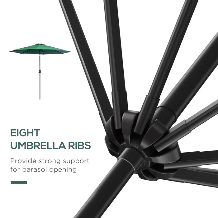 Tilting Parasol Garden Umbrella - Outdoor Sun Shade with 8 Ribs, Tilt, and Crank Handle in Green - Ideal for Balcony, Bench & Garden Areas