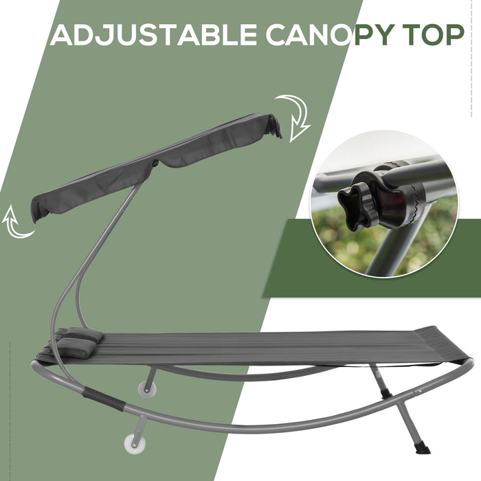 Outdoor Double Hammock Bed with Canopy - Durable Sun Lounger with Wheels & 2 Pillows, Grey - Ideal for Patio Relaxation and Comfort