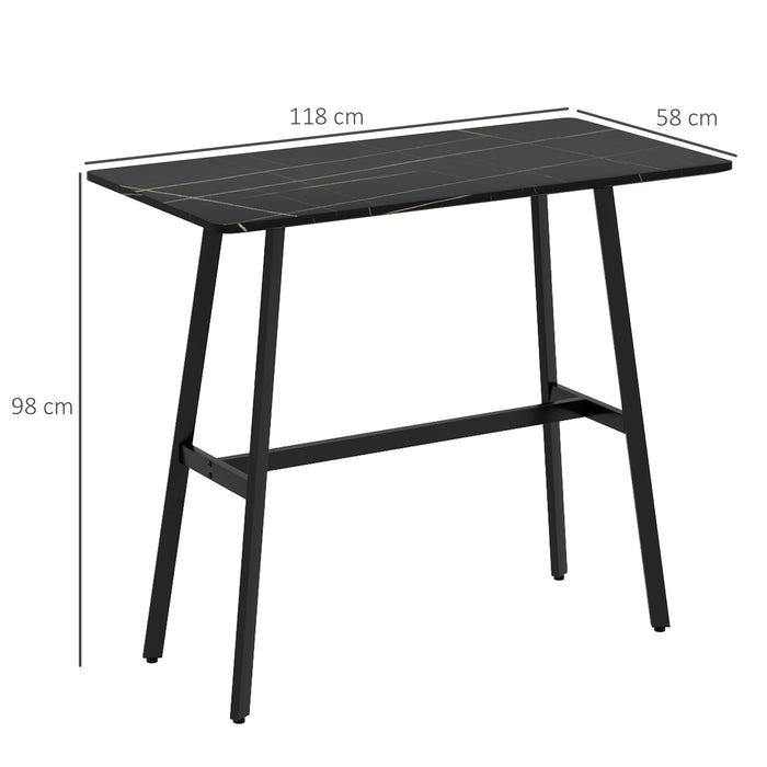 Contemporary Rectangular High Top Bar Table - Sturdy Metal Frame with Elegant Faux Marble Top - Perfect for Kitchen and Pub Settings, Seats 4