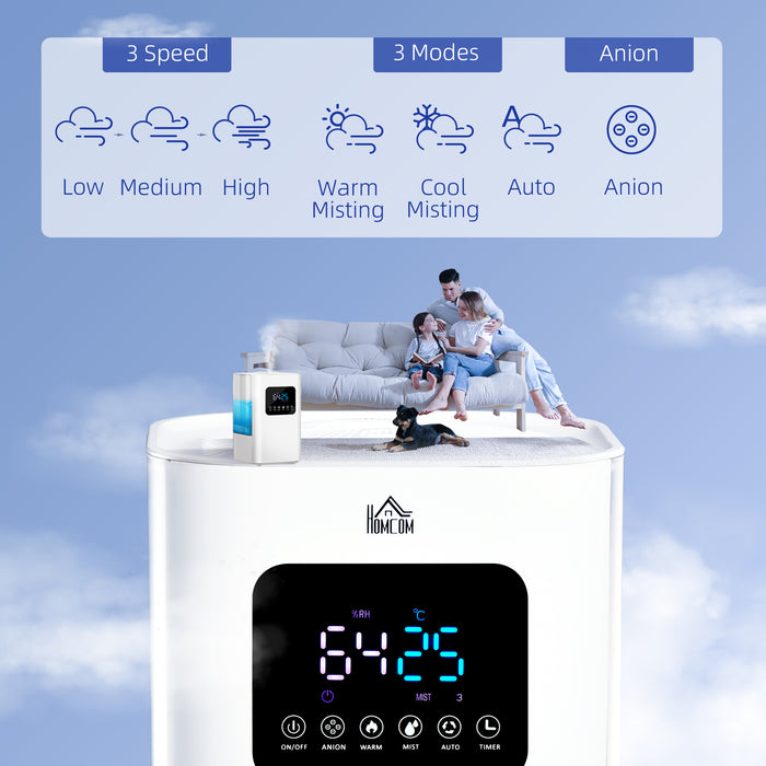 Warm & Cool Mist Humidifier 6L - Bedroom Air Humidifier with LED Display, Quiet Operation, Remote Control - Auto Mode, 13H Runtime for 20㎡ Spaces, White