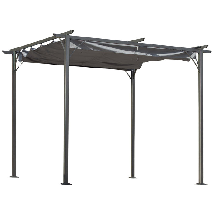 Metal Pergola Gazebo with Retractable Canopy 3x3m - Outdoor Garden Sun Shade Shelter, Grey - Ideal for Marquee Parties and BBQs