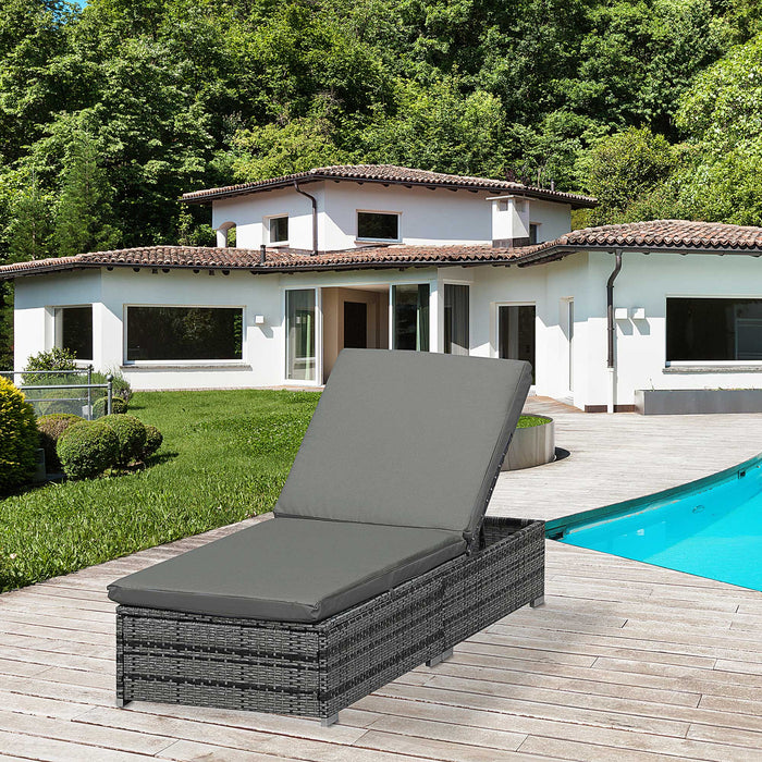 Adjustable Rattan Sun Lounger - Garden Recliner Bed Chair with Patio Wicker Design in Grey - Ideal for Outdoor Relaxation and Comfort