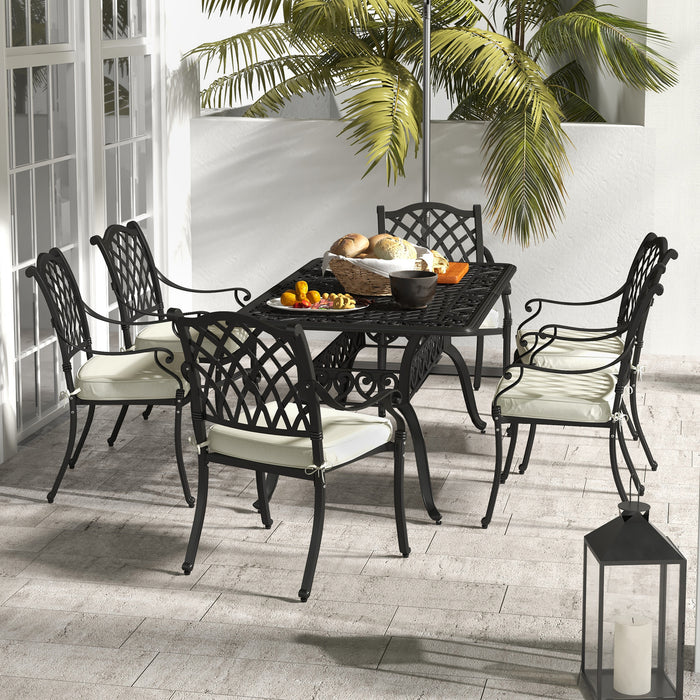 Aluminium Patio Dining Set - 7-Piece with Umbrella Hole, Black Finish - Outdoor Entertaining and Family Meals