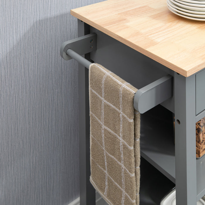 Compact Rolling Kitchen Utility Cart - Open Shelf & Storage Drawer, Grey - Ideal for Dining Room & Small Kitchen Organization