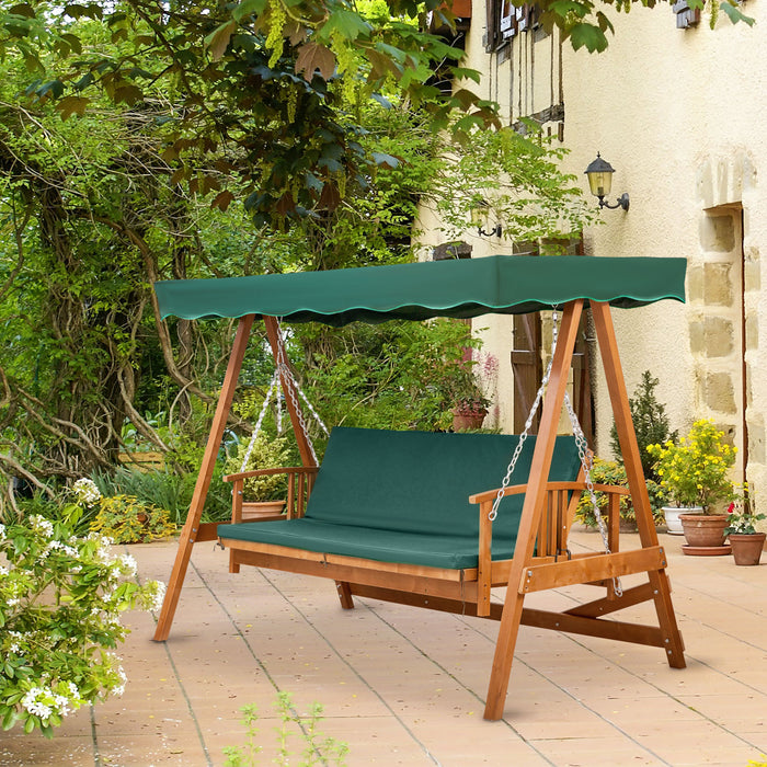 Outdoor Wooden Swing Chair - 3-Seater Garden Loveseat - Perfect for Patio Relaxation and Family Enjoyment