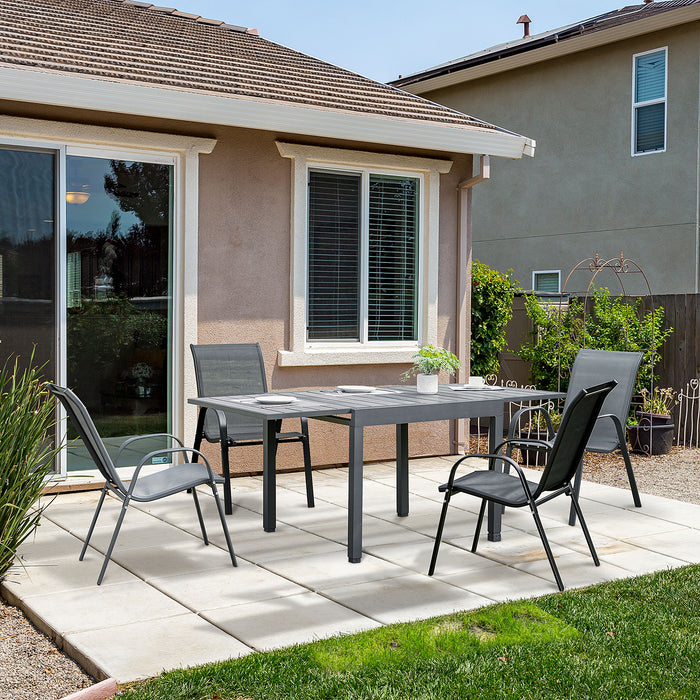 Extendable Aluminum Patio Dining Table - Weather-Resistant Outdoor Slat Table for 4-6 Guests - Ideal for Lawn Garden and Bistro Settings in Grey