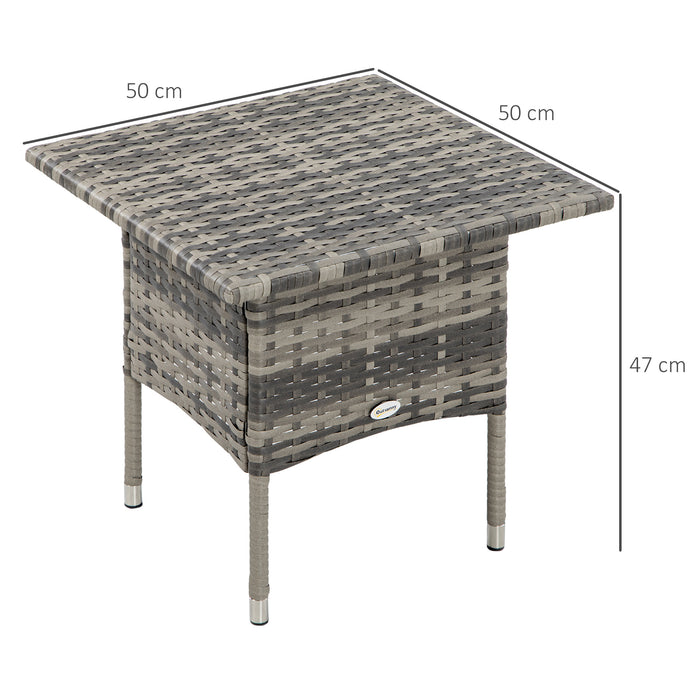 Outdoor Rattan Side Table with Plastic Board - Fully Woven Top, Mixed Grey Finish - Ideal for Patio, Garden, Balcony Spaces