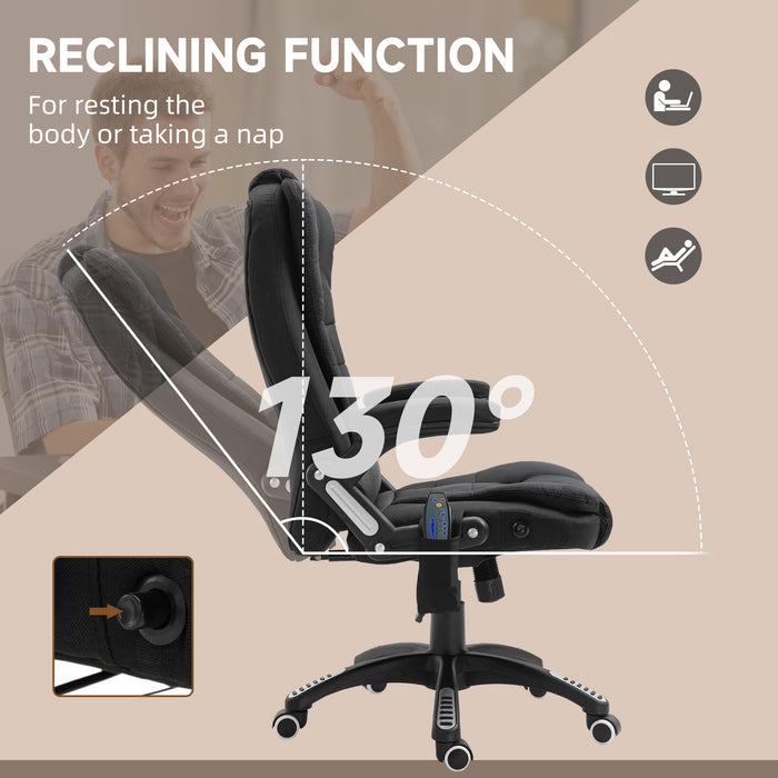 Heated Massage Recliner Chair - Six-Point Massaging Office Seat with Linen-Feel Fabric & 360° Swivel Wheels - Comfort for Home Office Workers