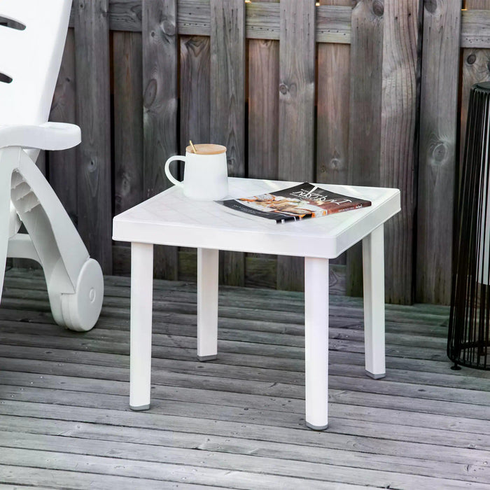 Outdoor Square Side Table - Garden Patio Coffee & Snack Stand, White - Ideal for Exterior Lounge & Entertainment Spaces