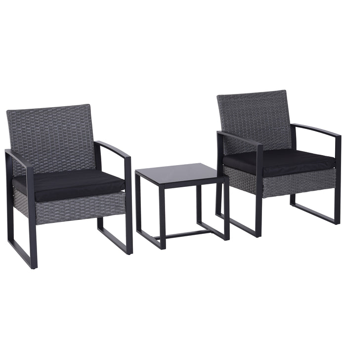 PE Rattan 2-Seater Bistro Set - Garden Patio Furniture with Weave Conservatory Sofa, Coffee Table, and Chairs - Ideal for Outdoor Leisure & Entertaining, Grey