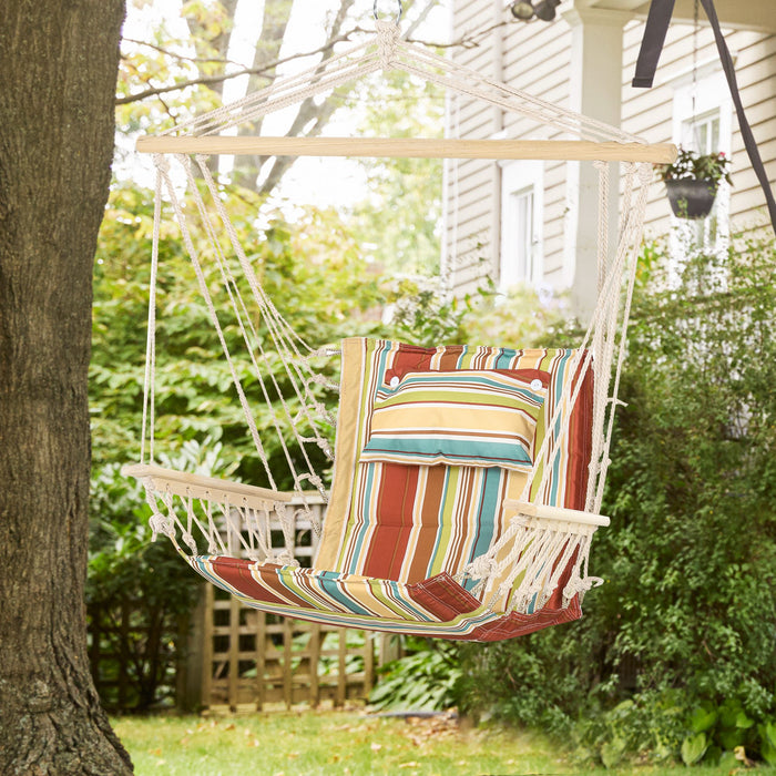 Thick Rope Woven Hanging Hammock Chair - Comfortable Swing Chair for Indoor/Outdoor Use, Safe Wide Seat - Ideal for Home, Patio, Yard, Garden Relaxation with Stylish Multi-Color Stripes