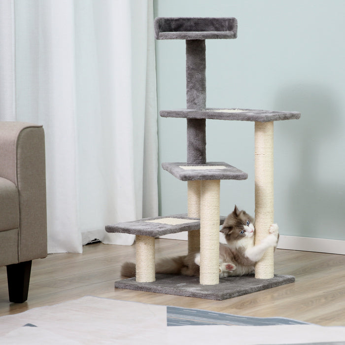 Cat Tower with Sisal Scratching Posts - Kitten-Friendly Climbing & Scratching Activity Centre in Grey - Ideal for Play and Exercise for Cats