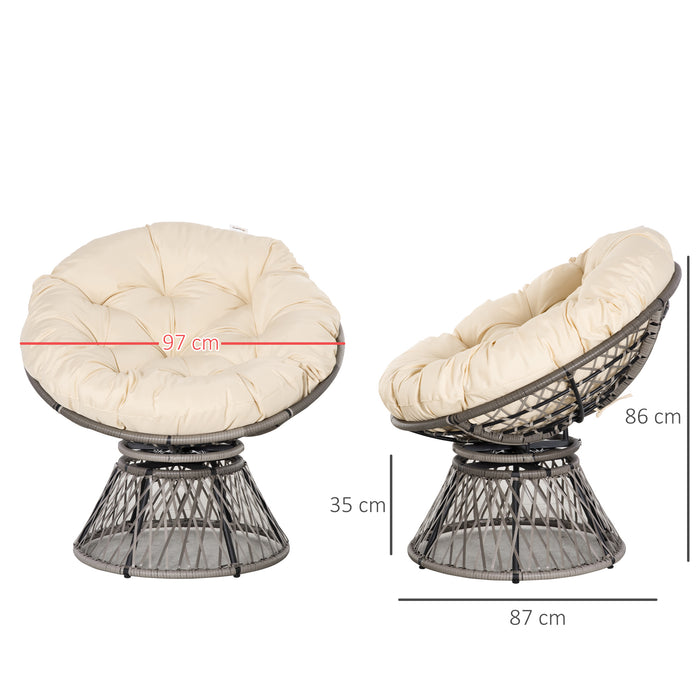 Outdoor Rattan Swivel Chair - 360° Wicker Chair with Padded Cushion - Comfortable Patio Furniture for Relaxation