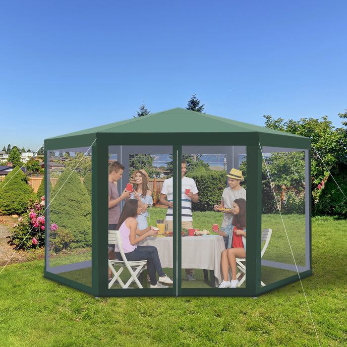 Hexagon Netted Gazebo Tent - Patio Canopy & Outdoor Shelter with Shade Resistance for Party Activities - Ideal for Garden and Backyard Entertaining (Green)