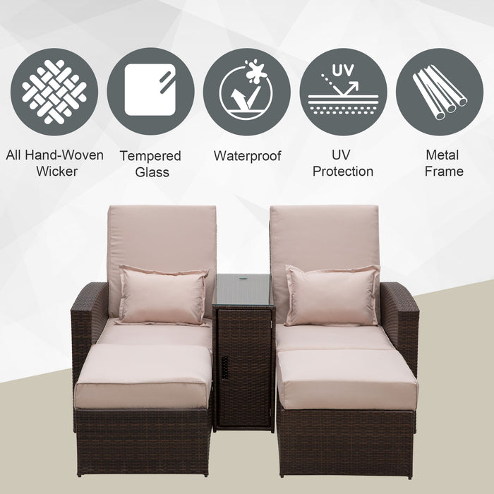 Outdoor Rattan Companion Sofa & Stool Set - Weather-Resistant Garden Lounger Recliner with Wicker Weave - Ideal for Patio Relaxation and Entertainment