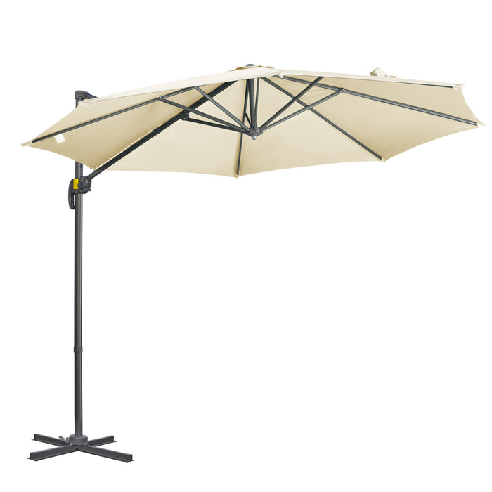 Cantilever Parasol with Cross Base - 3x3 Meter Cream White Garden Umbrella with 360° Rotation and Tilt - Ideal for Outdoor Patios and Sun Protection