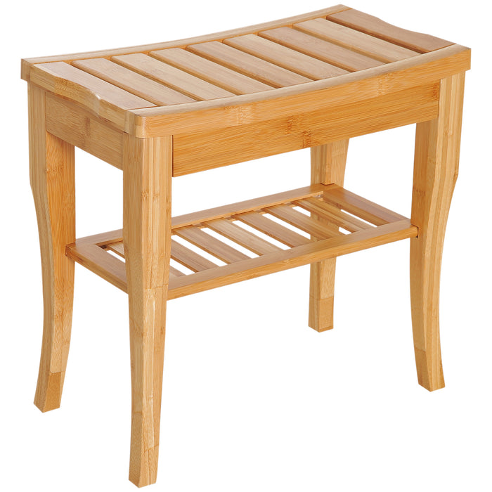 Bamboo Shower Bench with Storage Shelf - Eco-Friendly Water-Resistant Spa Stool - Ideal for Bathroom Organization and Comfort