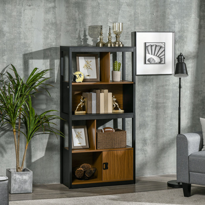 Modern 4-Tier Bookshelf - Freestanding Storage and Display Unit with Closed Cabinet, Walnut Brown - Ideal for Living Room, Home Office, or Study Organization