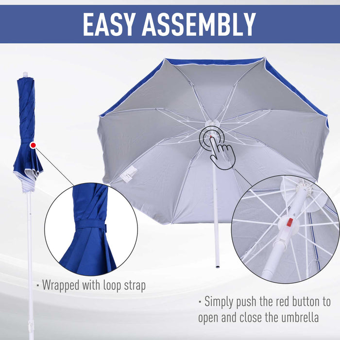 Extra Large 1.7x2m Tilted Beach Parasol - Sturdy Steel Frame, Blue Canopy - UV Protection for Outdoor Leisure and Picnics