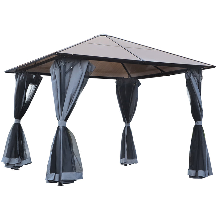 Aluminium Hardtop Gazebo 3x3m - Garden Marquee Canopy with Mesh Curtains & Side Walls - Ideal Outdoor Shelter for Parties & Patio Use