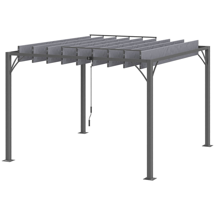 Aluminium Louvered Pergola 3x3m - Retractable Roof Patio Gazebo Canopy in Grey for Outdoor Living - Ideal Shade Solution for Lawn and Garden