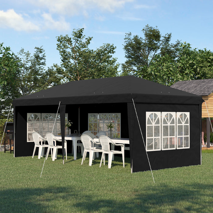 Pop Up Gazebo 3x6m - Height Adjustable Marquee with Sidewalls, Storage Bag - Versatile Shelter for Parties, Events, Black