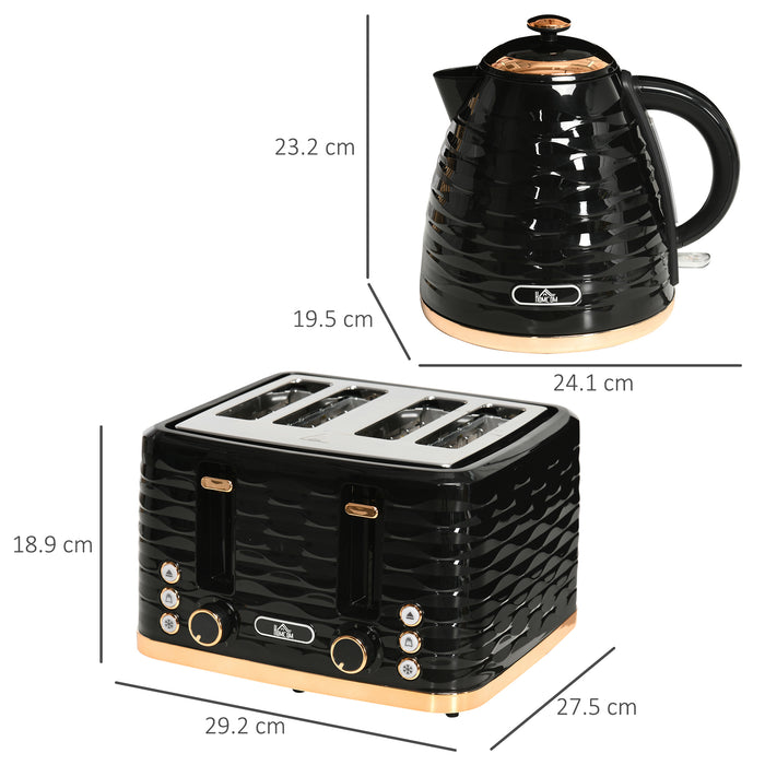 1600W 1.7L Rapid Boil Kettle & 4 Slice Toaster Set - With 7 Browning Controls, Defrost, Reheat Functions, and Crumb Tray - Perfect for Busy Kitchens and Breakfast Enthusiasts