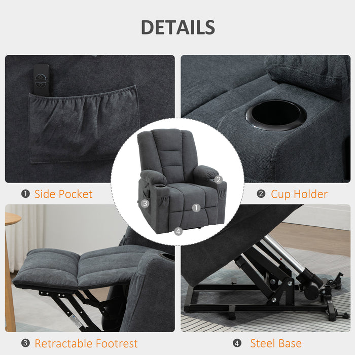 ElderEase Comfort Recliner - Oversized Upholstered Lift Chair with Remote Control and Storage - Ideal for Seniors, Features Side Pockets and Cup Holder