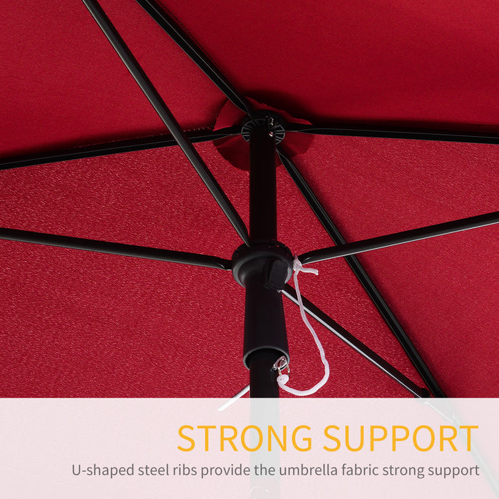 Rectangular Tilting Parasol 2M x 1.25M - Red Aluminum Sun Umbrella for Outdoor Patio - Adjustable Garden Shade for UV Protection