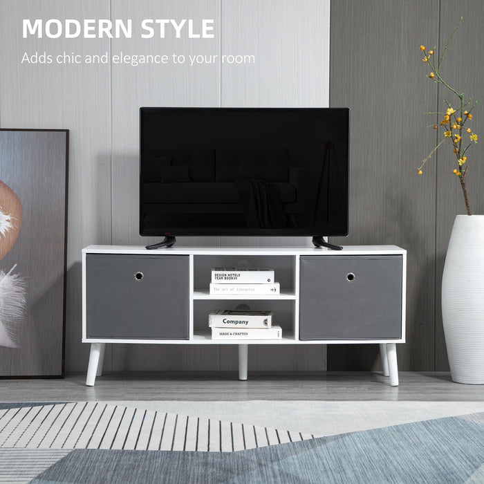 Modern White and Grey TV Stand - Entertainment Center Fits Up to 50-inch Televisions, with Storage and Drawer - Stylish Living Room Organizer and Media Console