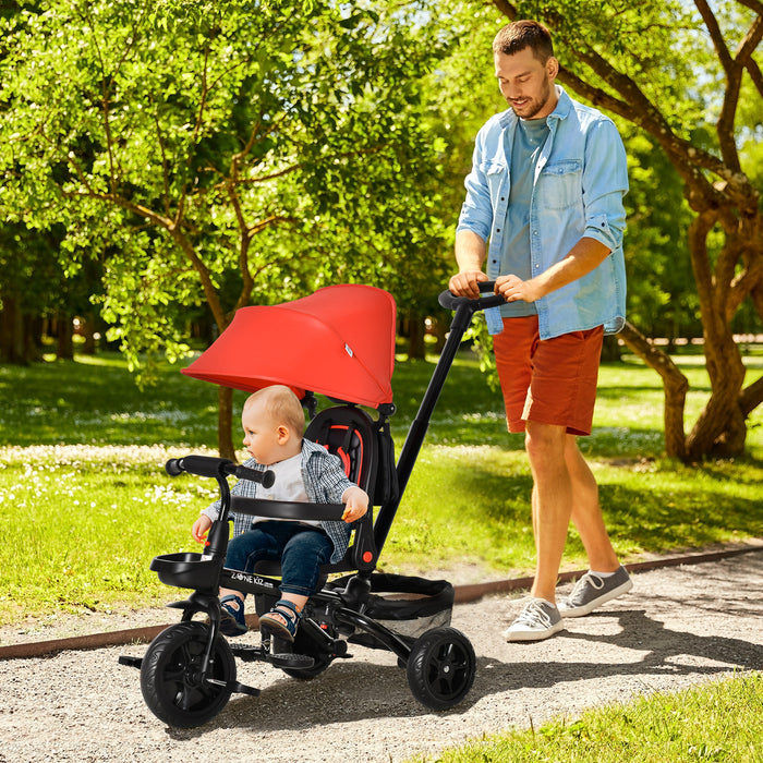 4-in-1 Convertible Tricycle for Toddlers - Foldable Pushchair Trike with Reversible Adjustable Seat, 3 Wheels - Versatile Outdoor Fun for 1-5 Year Olds, Red