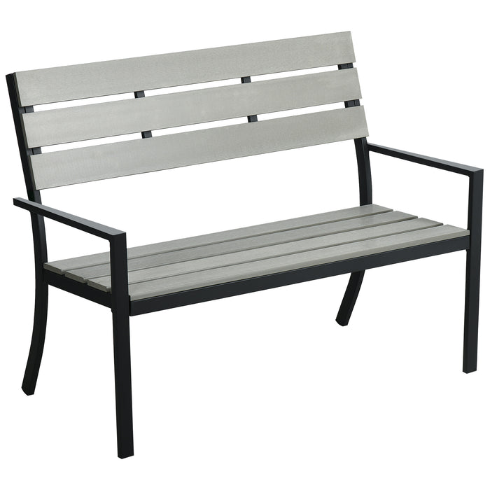 Garden Loveseat Bench - 2-Seater Slatted Design with Durable Steel Frame, 122x65x92cm - Cozy Outdoor Seating for Patio & Backyard, Grey