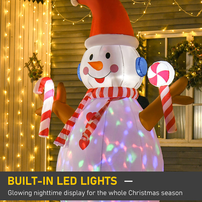 Inflatable Snowman with Candy Cane - 2.4m Tall, Rotating LED Light for Festive Display - Ideal for Garden, Lawn, & Indoor Holiday Decor