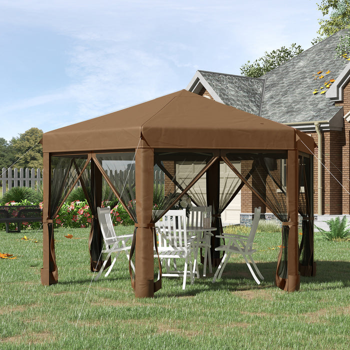 Hexagonal Canopy Tent with Mesh Sidewalls - 3.2m Pop Up Gazebo for Outdoor Events, Sun Protection - Includes Handy Bag for Easy Transport, Ideal for Garden Parties and Picnics