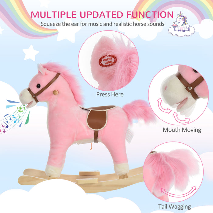 Plush Pink Rocking Horse with Sounds - Kids Ride-On Toy, Sturdy Rocker Design - Ideal for Toddlers and Young Children